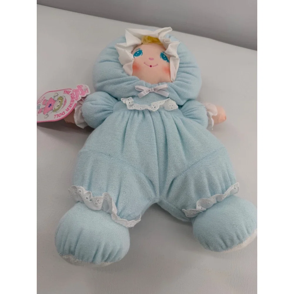 Well Made Dolly Mine Plush Doll 14in Blue Vintage Lace Trim Soft Body New